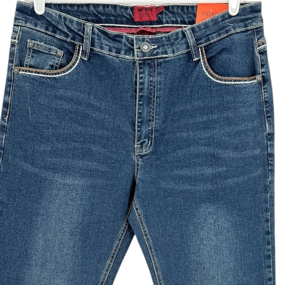 Patron Cito Men's Stretch Straight Leg Embroidered Blue Denim Jeans Sz 36x32 NWT